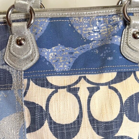Coach Poppy Collection Blue Denim Patchwork with Silver Detail Tote Purse - Picture 11 of 16